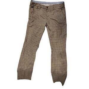 Suslo Couture Brown Black Checked Dress Pants, Men's 34x32